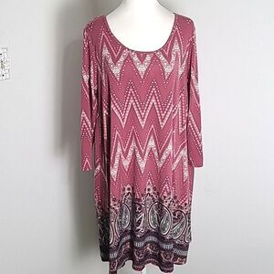 derek🖤heart Pink & White Shift Dress,Maroon Paisley Around the Bottom, Sz Large